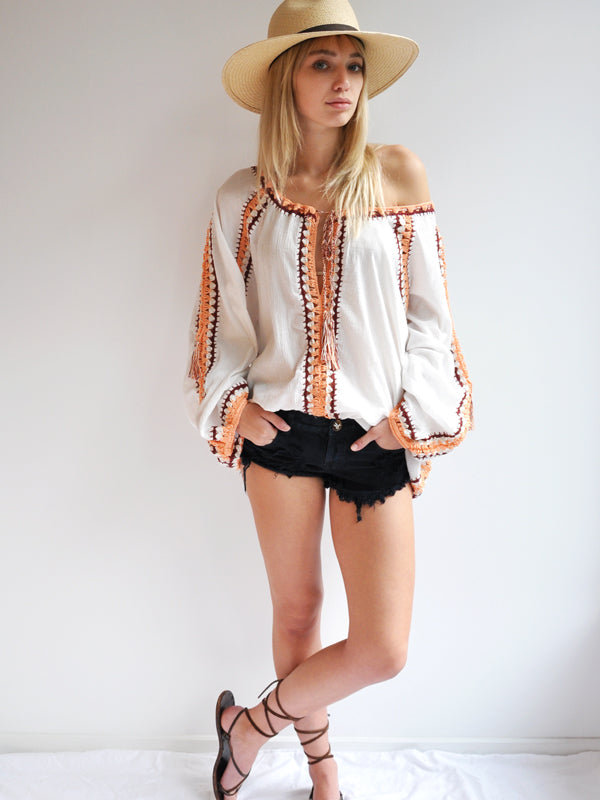 Marsala Trim Boho Blouse