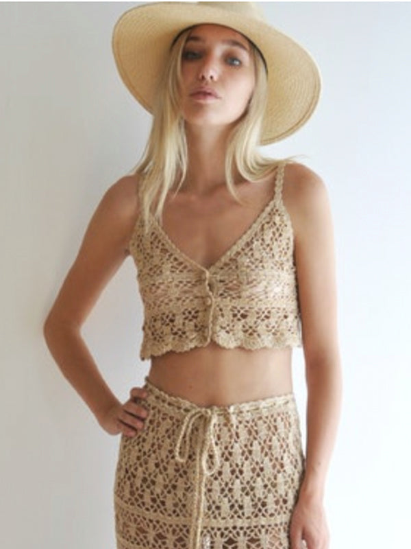 Crochet Bianca Crop Top - GOLD