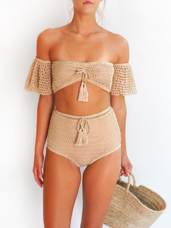 Crochet High-Waisted Havana Bikini Bottom - Gold