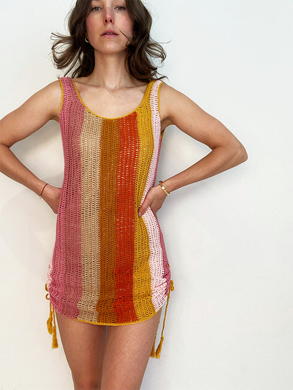 Crochet Sunset Cinched Mini Dress