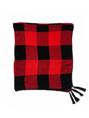Buffalo Plaid Gingham Crochet Throw with Tassels