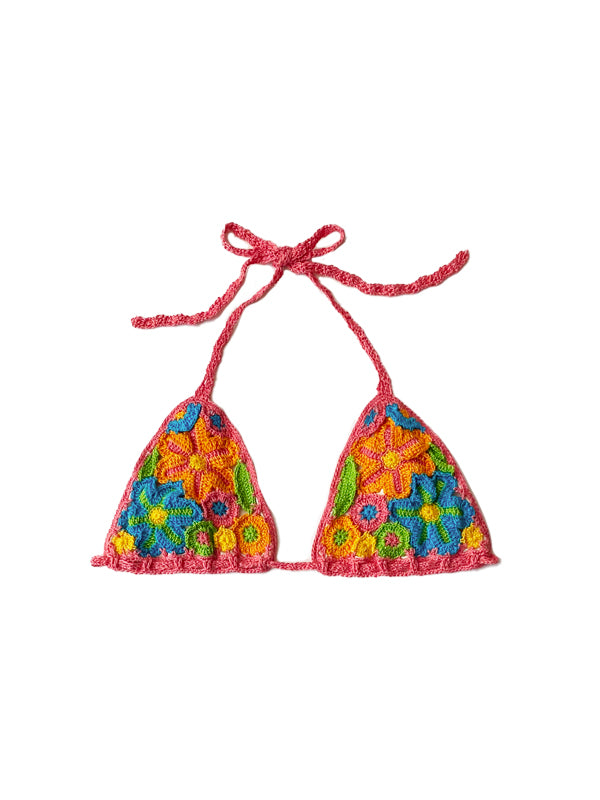 Crochet Rainbow Millefiori Bikini Top - Coral