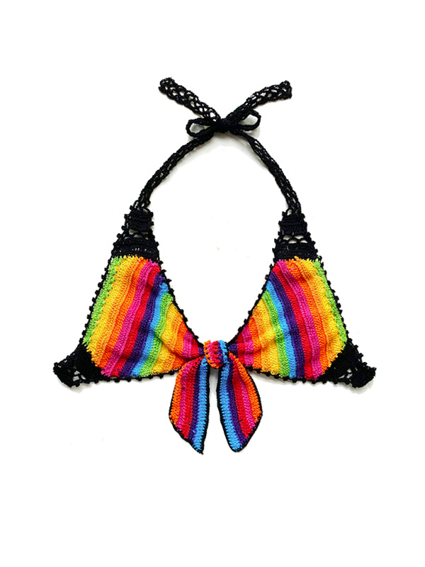 Crochet Rainbow Front Tie Halter Top