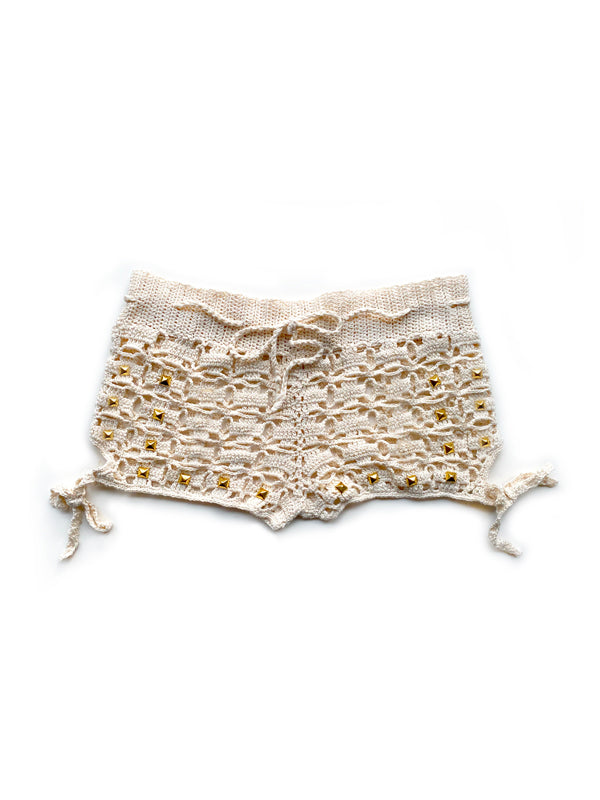Women's Crochet Shorts | Studded Rebel Shorts | Anna Kosturova Large / White