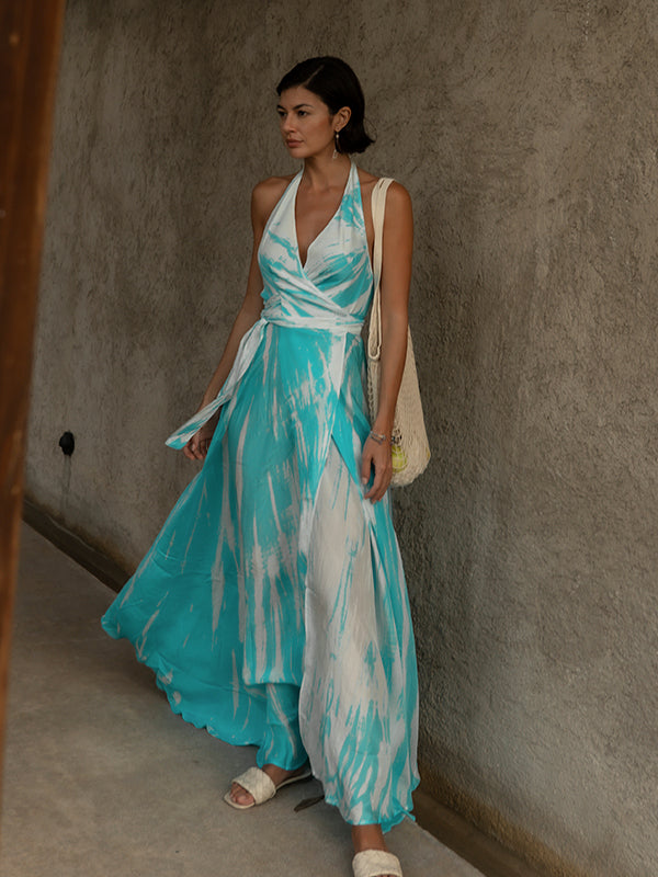 Silk Halter Wrap Dress