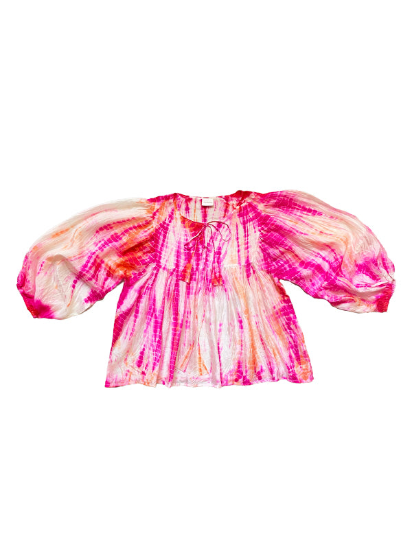 Silk Tie-Dye Billowy Sleeve Top - Sunrise