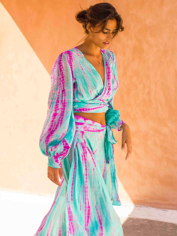 Cara Silk Wrap Maxi Skirt, Tie-Dye Resort Wear
