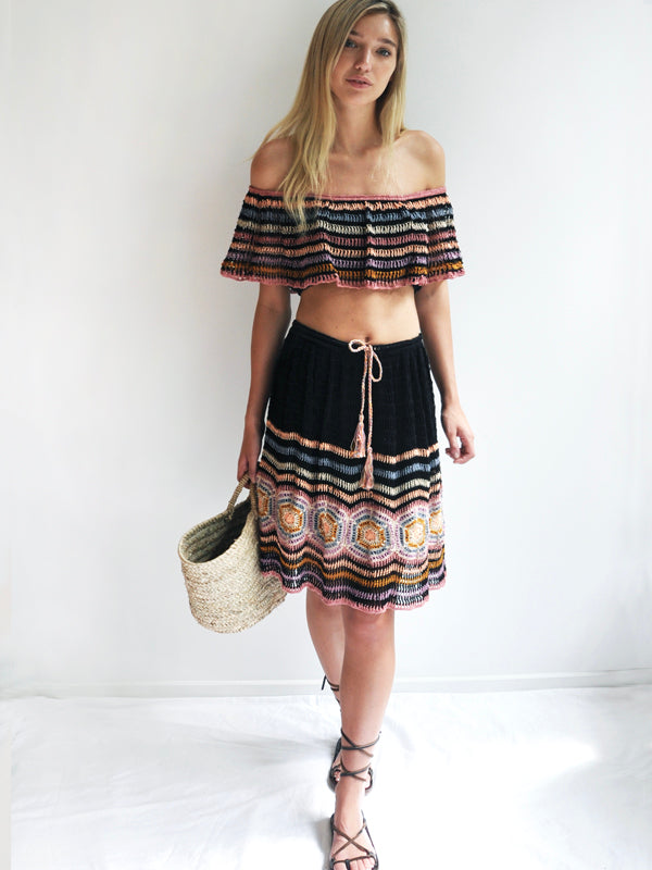Crochet Carly Off Shoulder Top - Black