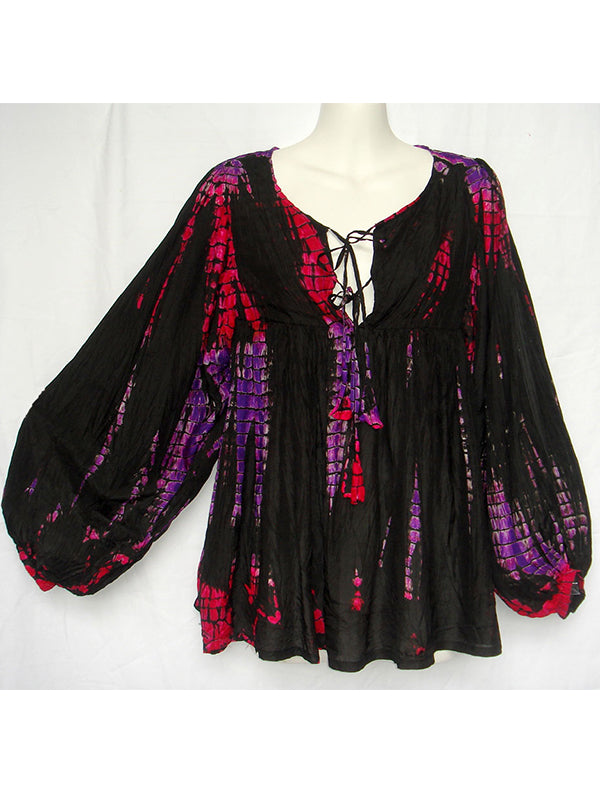 Silk Tie-Dye Billowy Sleeve Top - Neon Night