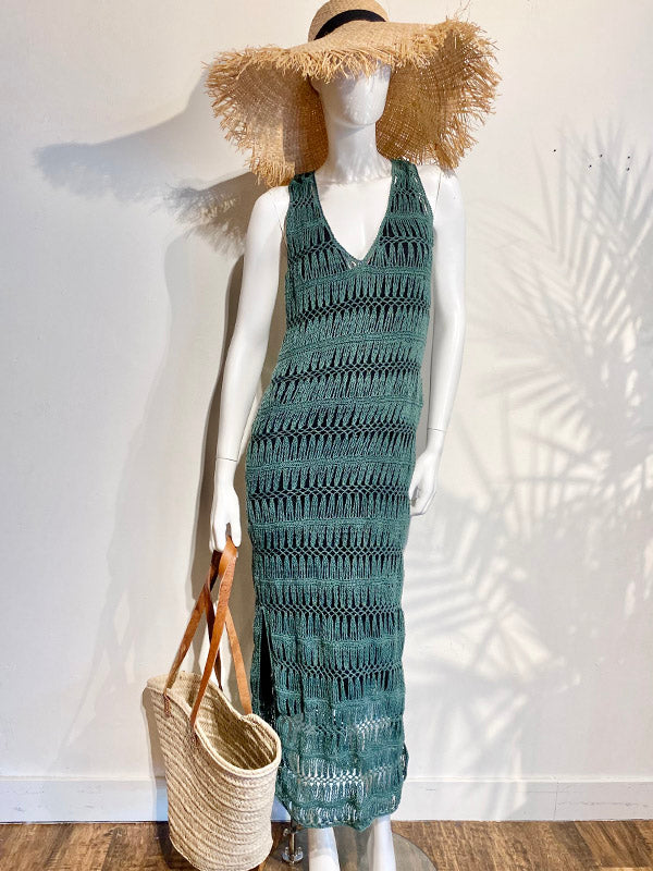 Crochet Bardot Maxi Dress Small / Cream