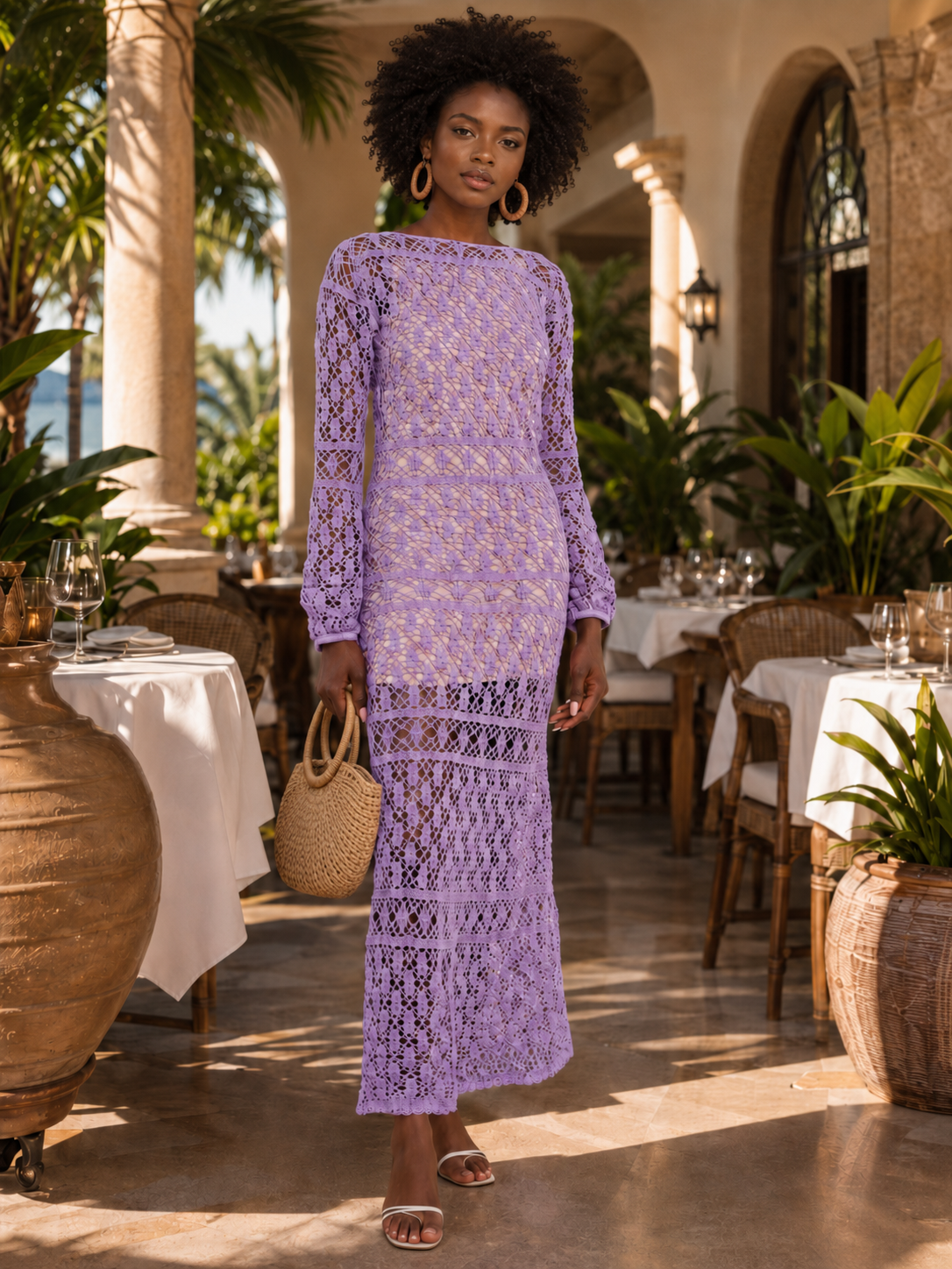 Crochet Bianca Boatneck Dress Small / Lilac