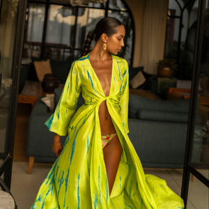 Anna_Kosturova_Silk Long Sleeve Wrap Dress - Chartreuse Emerald