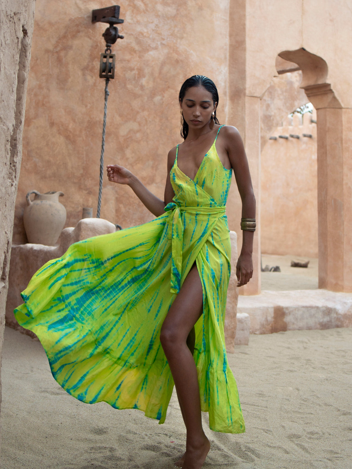 Tia Silk Wrap Midi Dress