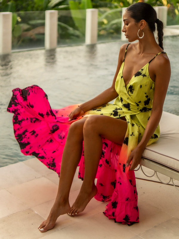 astral print midi dress Tia Silk Wrap Long Puff Sleeves Flower cheap This enchanting silhouette serves Women's Size:Euro 36.5 = US 6.5