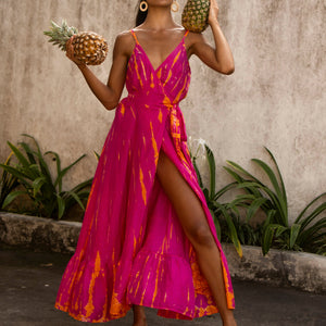  Anna_Kosturova_Tia_Silk_Wrap_ MidiDress_Magenta Tangerine