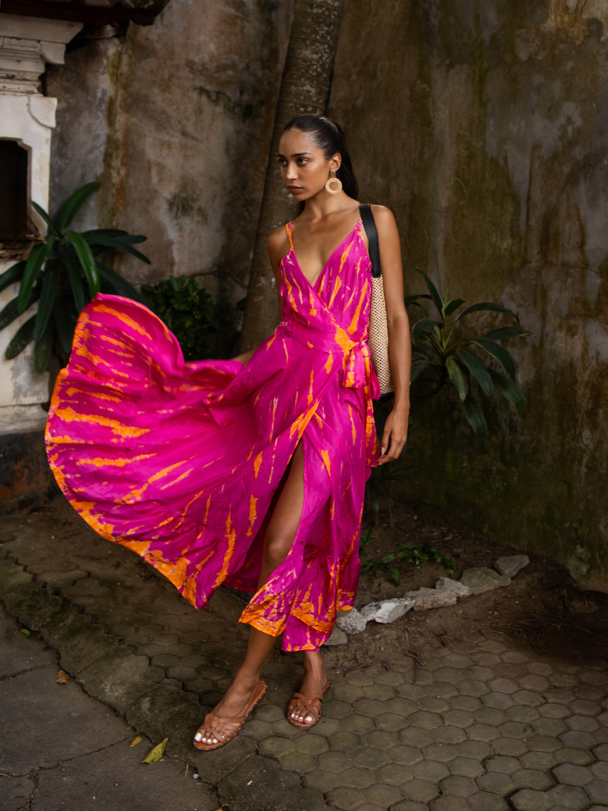  Anna_Kosturova_Tia_Silk_Wrap_ MidiDress_Magenta Tangerine