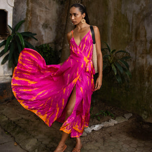  Anna_Kosturova_Tia_Silk_Wrap_ MidiDress_Magenta Tangerine
