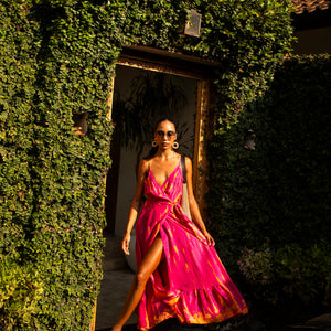  Anna_Kosturova_Tia_Silk_Wrap_ MidiDress_Magenta Tangerine
