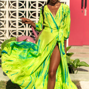 anna_kosturova_silk_tiedye_dress_wrap_chartreuse