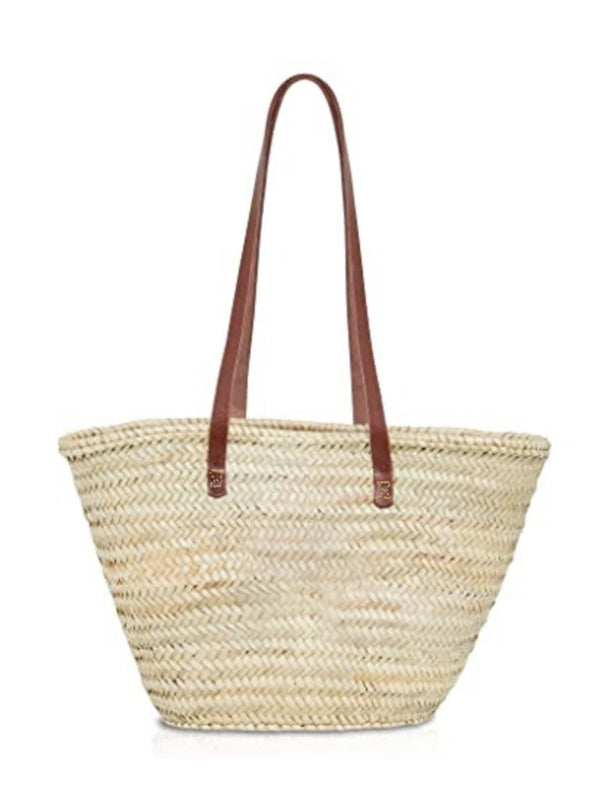 French Market Basket Bag - Long Leather Handles