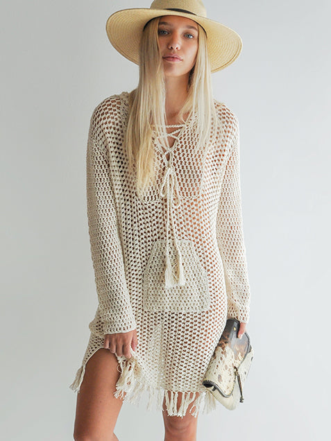 Crochet Zen Hoodie Dress Tunic Small / Cream