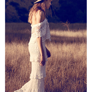 Vintage lace inspired handmade crochet maxi skirt. Tiers with scallop hem. Bohemian wedding skirt for beach destination. Fit and flare boho bride.
