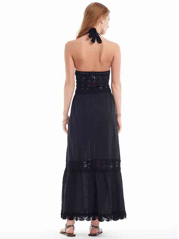 Filigree Halter Maxi Dress - Black