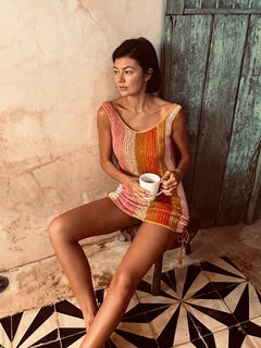 Crochet Sunset Cinched Mini Dress