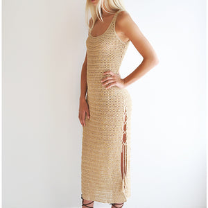 Crochet Athena Dress XSmall / Suede/Gold