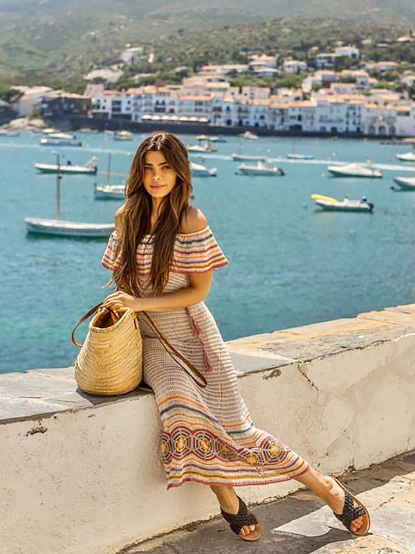 Crochet Carmen Off Shoulder Midi Dress