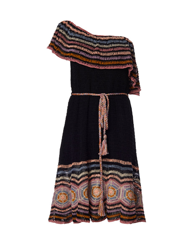 Crochet Carmen Off-Shoulder Mini Dress - Black