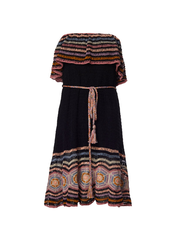 Crochet Carmen Off-Shoulder Mini Dress - Black