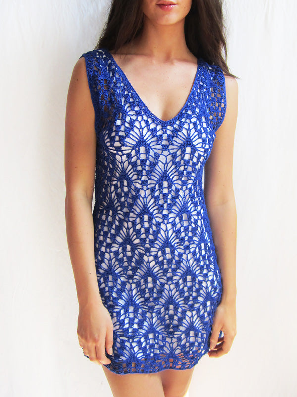 royal blue crochet dress One of a Kind Crochet Dress in Royal Blue Curves