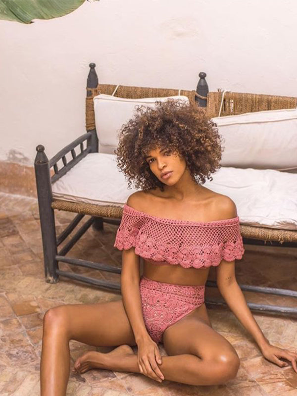 Crochet Filigree High-waisted Bikini Brazilian Bottom - Vintage Rose