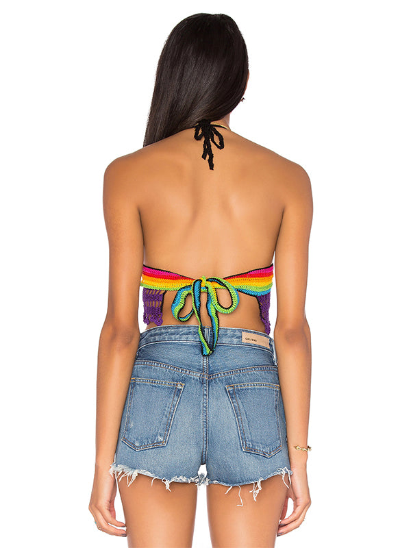 Crochet Rainbow Flower Halter Top XSmall / Rainbow Crochet Rainbow Flower Halter Top XSmall / Rainbow