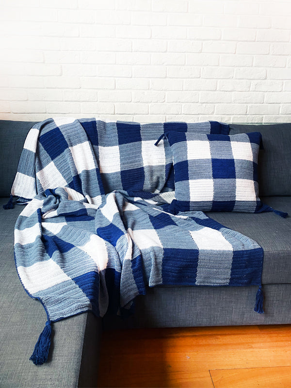 Gingham Crochet Cushion Cover with Tassels - PREORDER