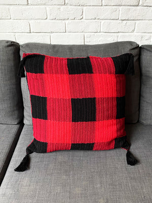 Buffalo Plaid Gingham Crochet Cushion Cover with Tassels