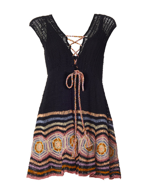 Crochet Janice Mini Dress, Black