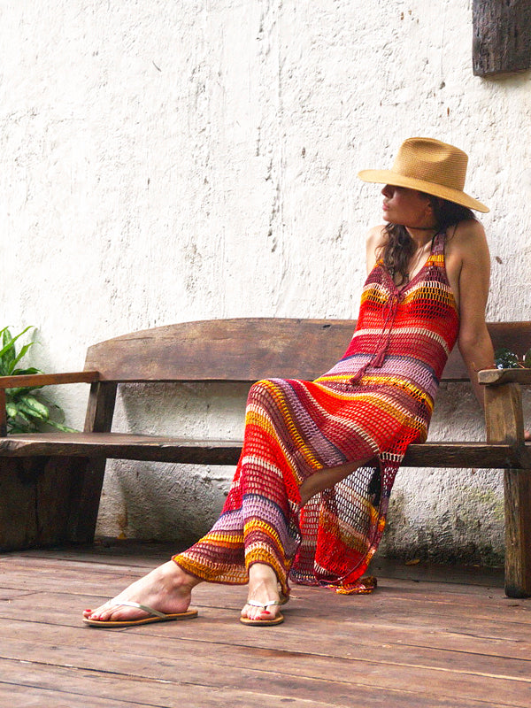 Crochet Marsala Stripe Dress XSmall / Marsala Stripe Crochet Marsala Stripe Dress XSmall / Marsala Stripe