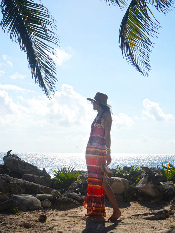Crochet Marsala Stripe Dress