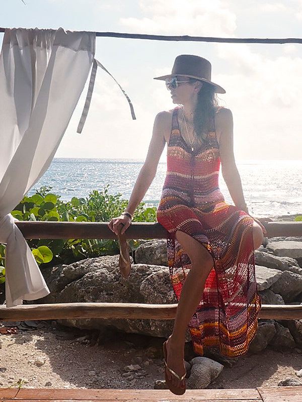 Women's Crochet Dresses | Marsala Stripe Dress | Anna Kosturova - annakosturova Women's Crochet Dresses | Marsala Stripe Dress | Anna Kosturova - annakosturova