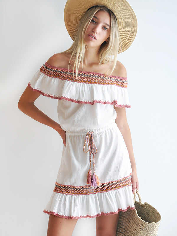 white christmas dresses Club Exx Pastel Festival Crochet Bell Sleeve Mini Dress main image 1
