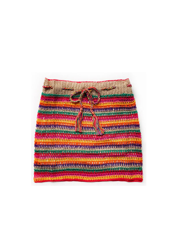 Crochet Red Stripe Mini Skirt