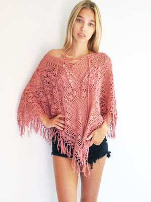 Tassel Lace-Up Poncho