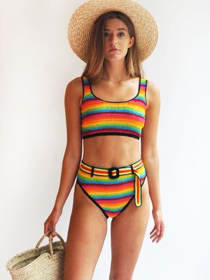 High Waisted Belted Rainbow Bikini Bottom