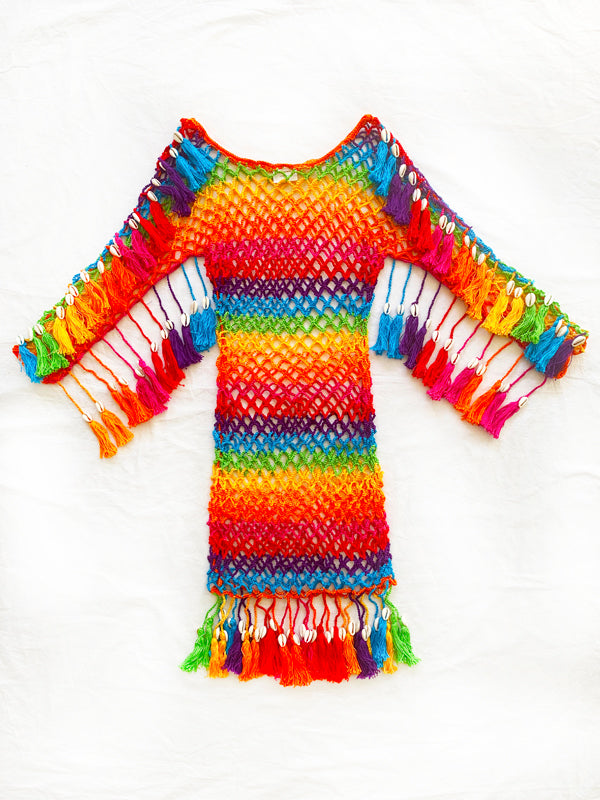 Crochet Sunshine Rainbow Mesh Dress Small / Sunshine Rainbow