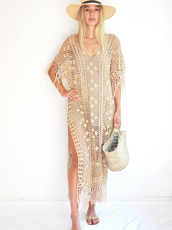 Crochet Savannah Maxi Caftan - Gold - annakosturova Crochet Savannah Maxi Caftan - Gold - annakosturova