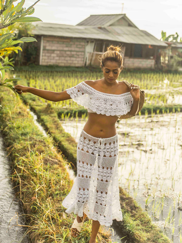 yellow crop top off the shoulder