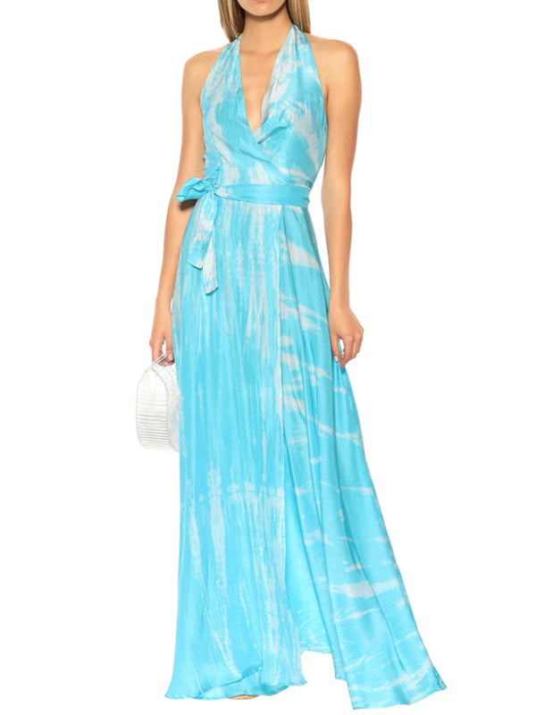 Womens Resort Wear | Silk Tie-Dye Halter Wrap Dress | Anna Kosturova - annakosturova Womens Resort Wear | Silk Tie-Dye Halter Wrap Dress | Anna Kosturova - annakosturova