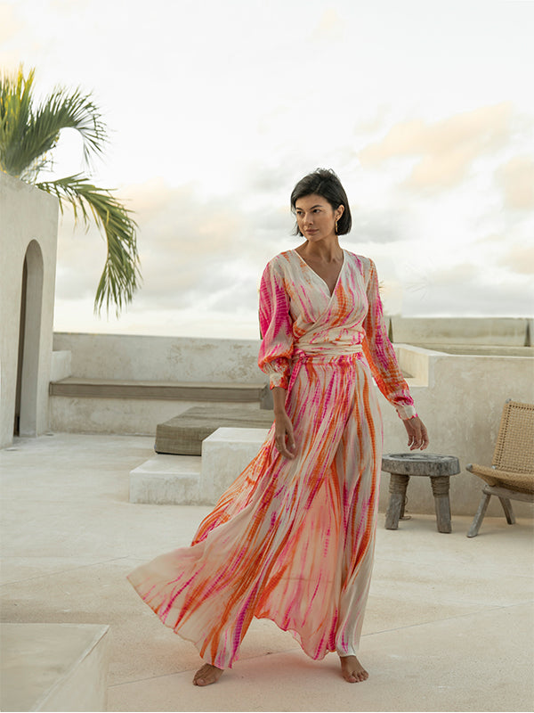 Sunrise Silk Wrap Maxi Skirt Small / Sunrise